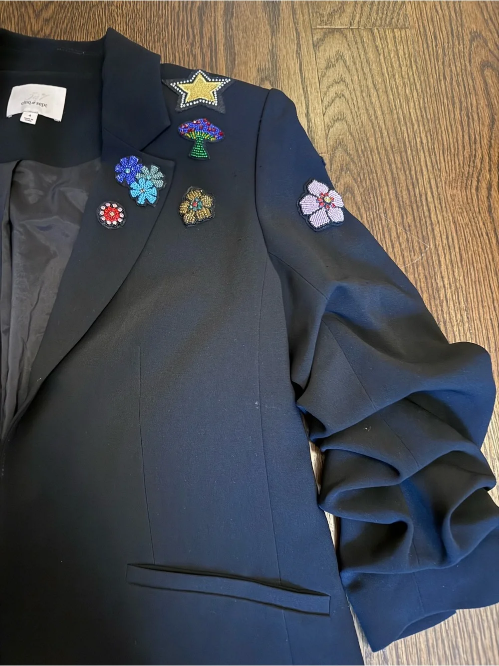 cinq a sept Black Embroidered Floral & Star Blazer
